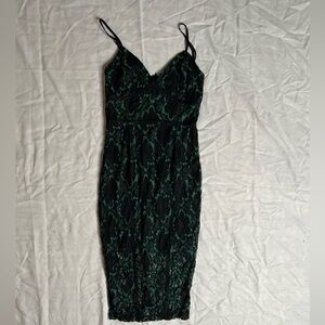 Boohoo Black and Green Lace Midi Dress